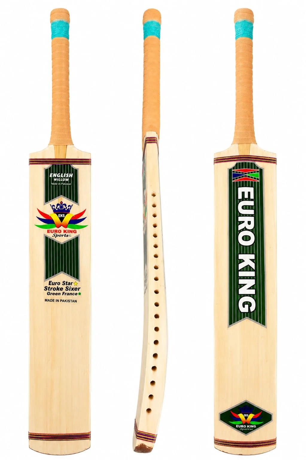 Euro king sports most famous green France Star stroke green look fully cane handle cricket bat